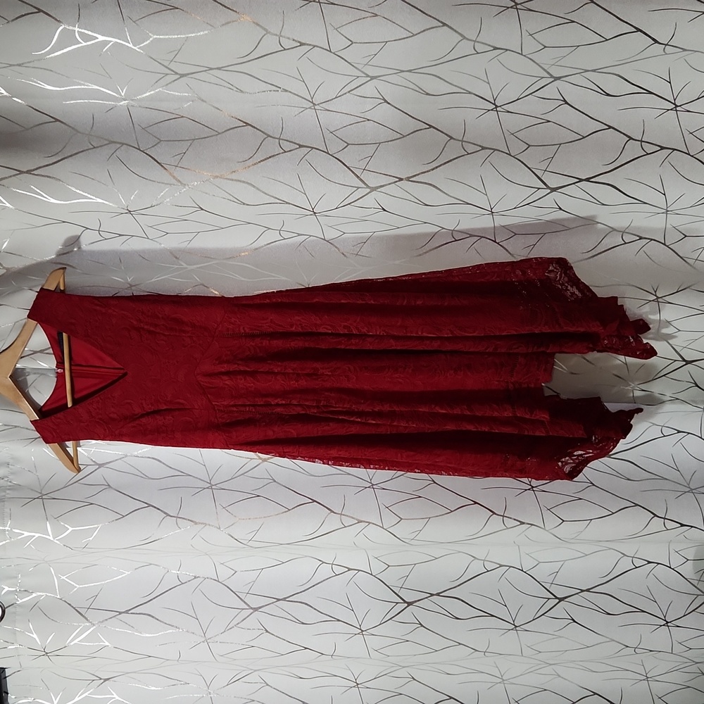 Bridesmay red lace acarf hem dress M.